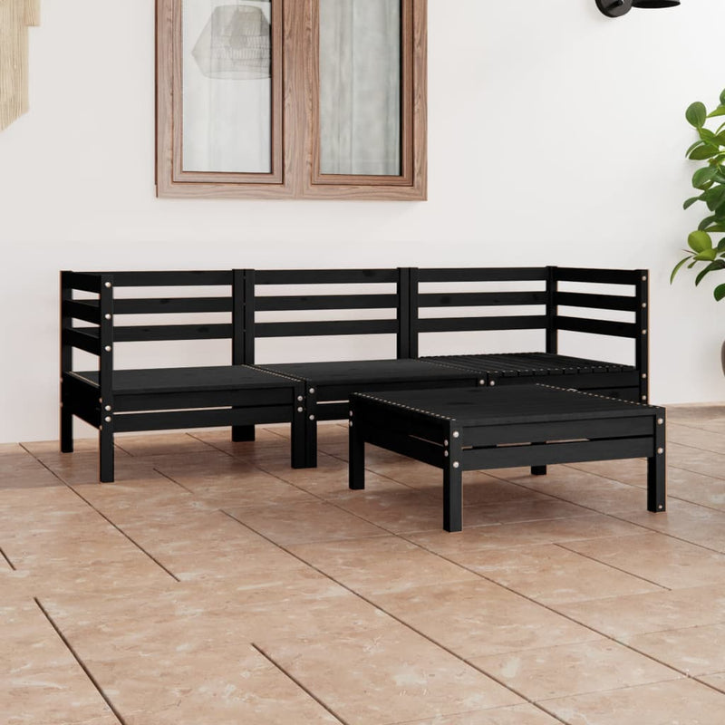 4 Piece Garden Lounge Set Black Solid Wood Pine