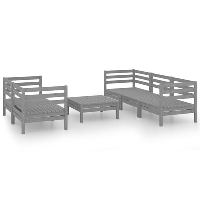 6 Piece Garden Lounge Set Grey Solid Pinewood