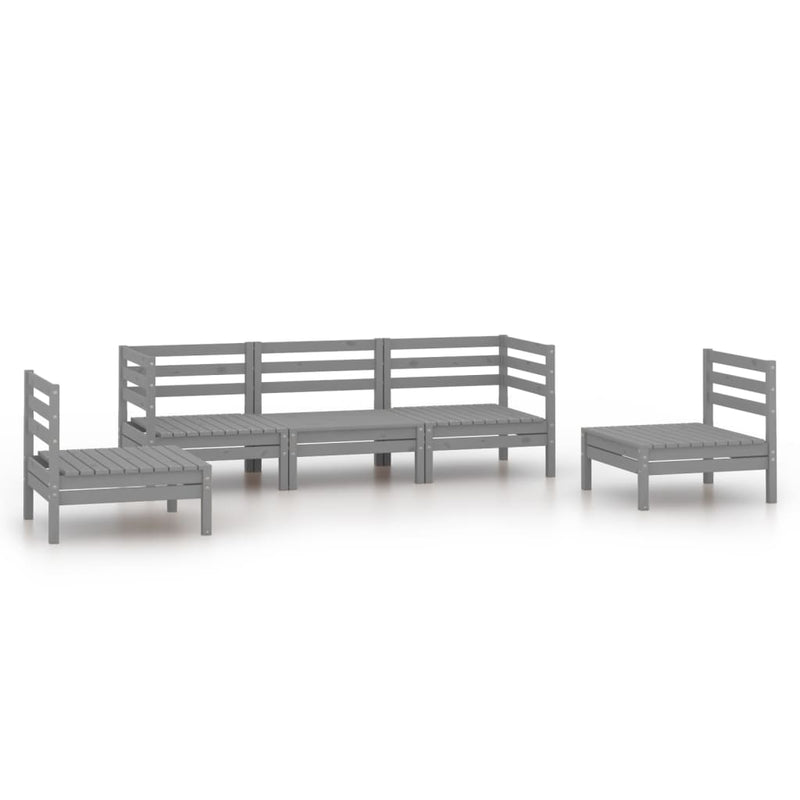 5 Piece Garden Lounge Set Grey Solid Pinewood