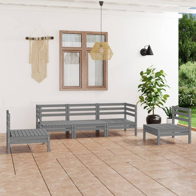 5 Piece Garden Lounge Set Grey Solid Pinewood