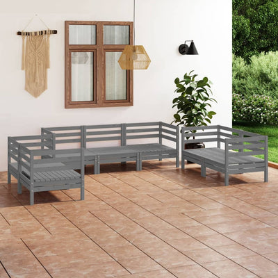 7 Piece Garden Lounge Set Grey Solid Pinewood