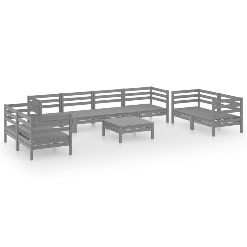 9 Piece Garden Lounge Set Grey Solid Pinewood