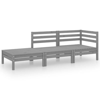 3 Piece Garden Lounge Set Grey Solid Wood Pine