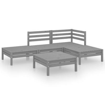 5 Piece Garden Lounge Set Solid Pinewood Grey