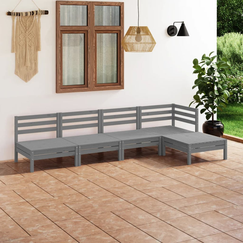 5 Piece Garden Lounge Set Solid Pinewood Grey