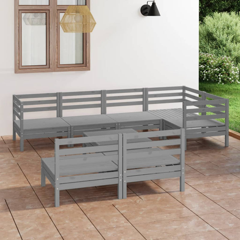 8 Piece Garden Lounge Set Solid Pinewood Grey