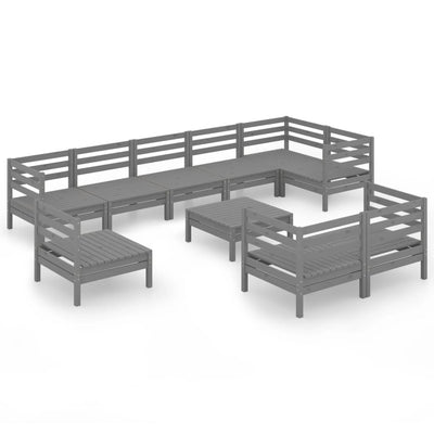 10 Piece Garden Lounge Set Solid Pinewood Grey