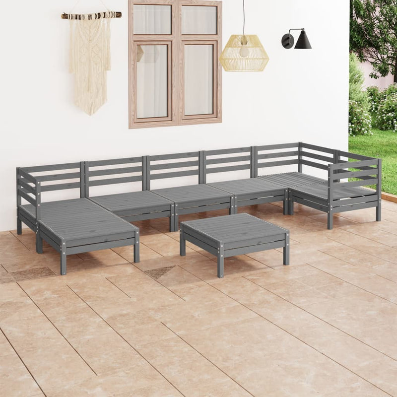 8 Piece Garden Lounge Set Solid Pinewood Grey