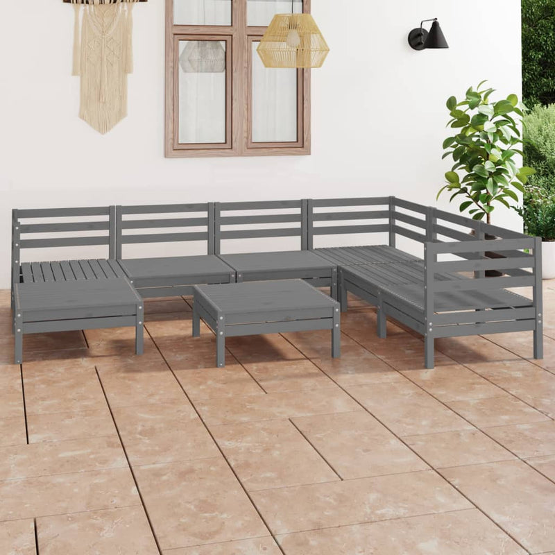 8 Piece Garden Lounge Set Solid Pinewood Grey