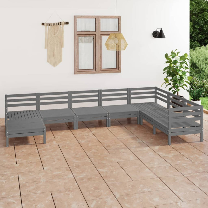 8 Piece Garden Lounge Set Solid Pinewood Grey