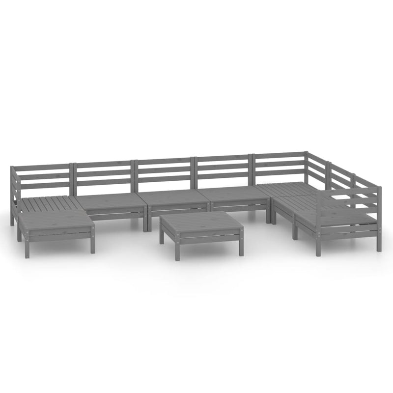 9 Piece Garden Lounge Set Solid Pinewood Grey