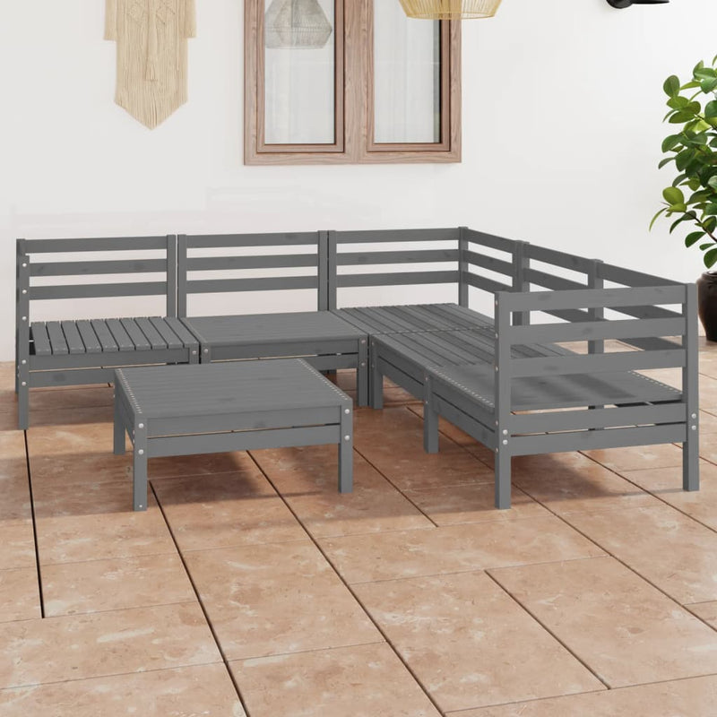 6 Piece Garden Lounge Set Solid Pinewood Grey