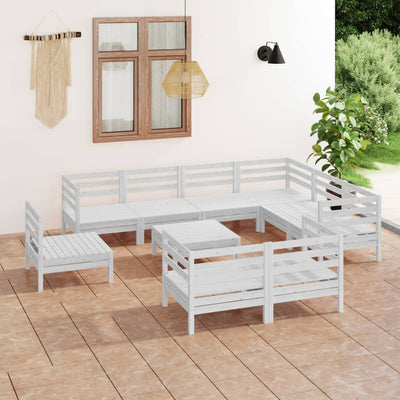 10 Piece Garden Lounge Set Solid Pinewood White