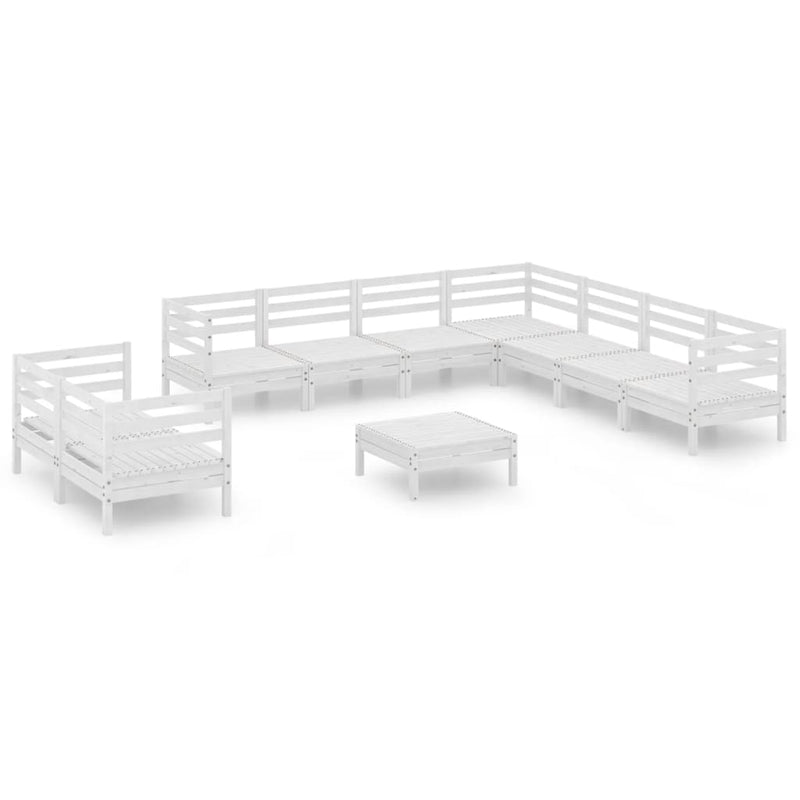 10 Piece Garden Lounge Set Solid Pinewood White