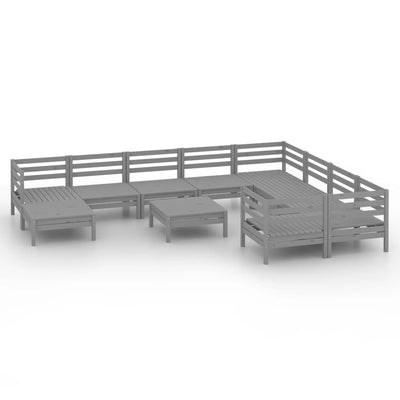 11 Piece Garden Lounge Set Grey Solid Pinewood