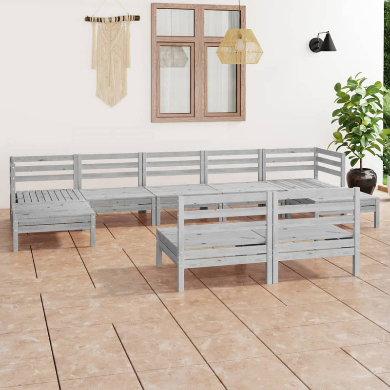 9 Piece Garden Lounge Set White Solid Pinewood