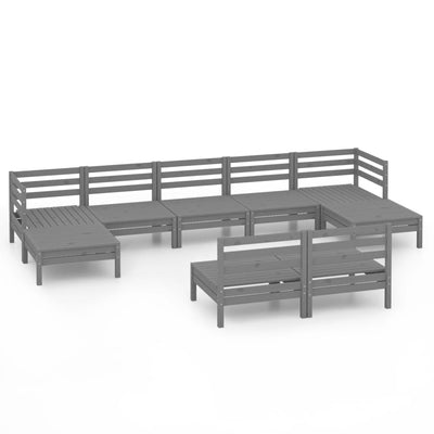 9 Piece Garden Lounge Set Grey Solid Pinewood