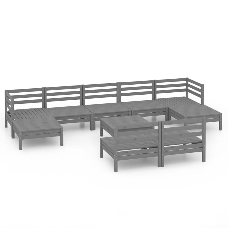 10 Piece Garden Lounge Set Grey Solid Pinewood