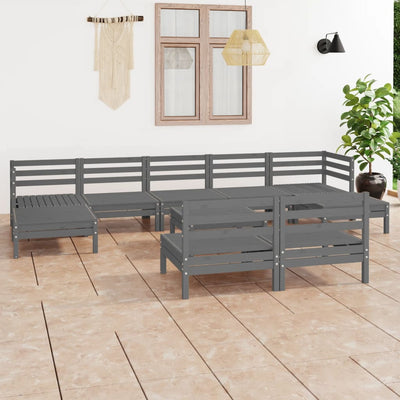 10 Piece Garden Lounge Set Grey Solid Pinewood