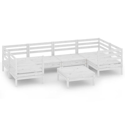 7 Piece Garden Lounge Set White Solid Pinewood