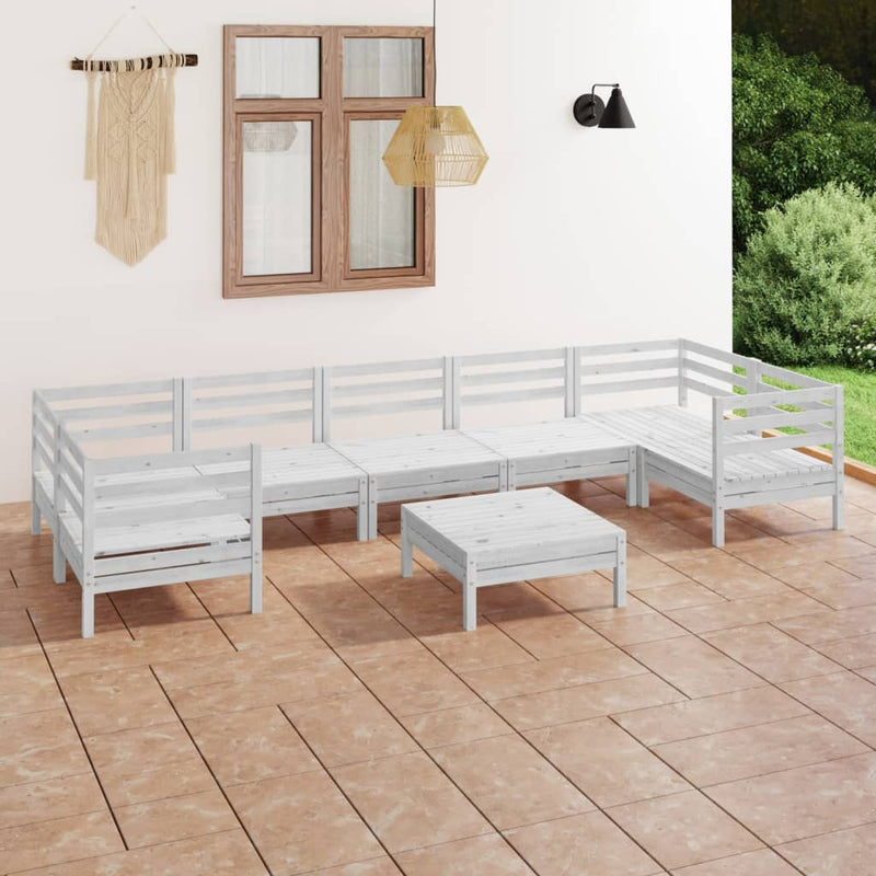 8 Piece Garden Lounge Set White Solid Pinewood