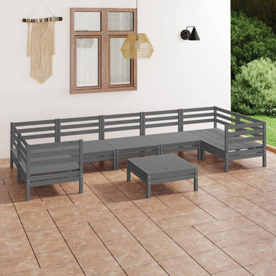 8 Piece Garden Lounge Set Grey Solid Pinewood