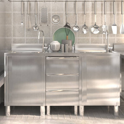 Commercial Kitchen Cabinets 3 pcs Stainless Steel