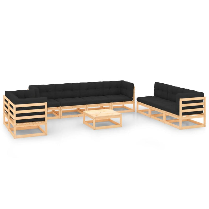 10 Piece Garden Lounge Set with Cushions Solid Pinewood