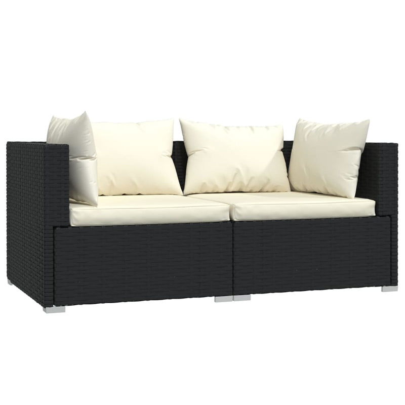 3 Piece Garden Lounge Set with Cushions Black Poly Rattan