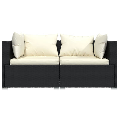 3 Piece Garden Lounge Set with Cushions Black Poly Rattan