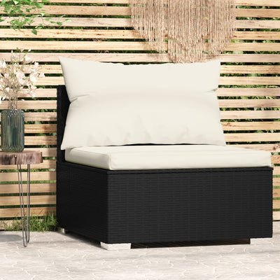 Garden Middle Sofa with Cushions Black Poly Rattan