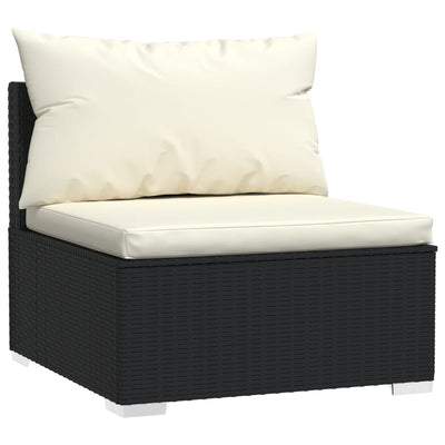 3-Seater Sofa with Cushions Black Poly Rattan