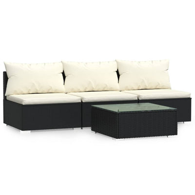 4 Piece Garden Lounge Set with Cushions Black Poly Rattan