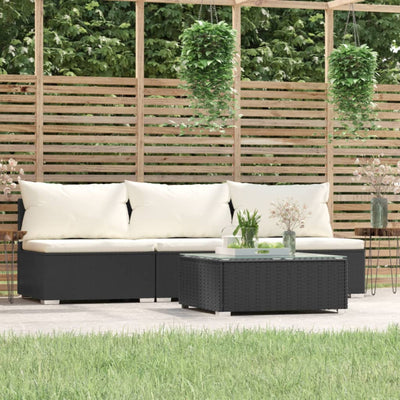 4 Piece Garden Lounge Set with Cushions Black Poly Rattan