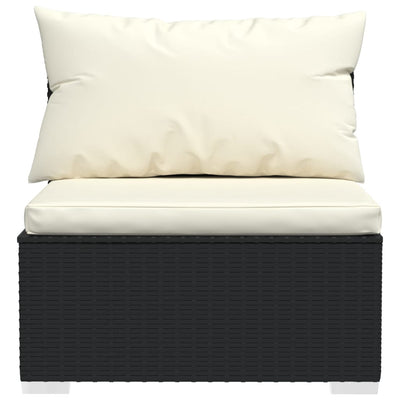 4-Seater Sofa with Cushions Black Poly Rattan