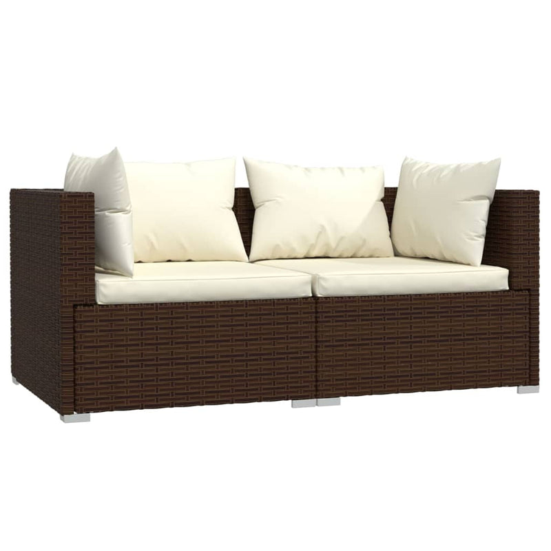 2-Seater Sofa with Cushions Brown Poly Rattan