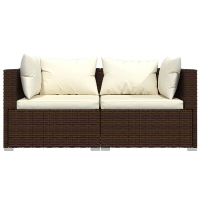 2-Seater Sofa with Cushions Brown Poly Rattan