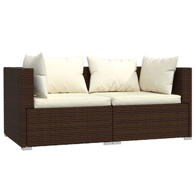 3 Piece Garden Lounge Set with Cushions Brown Poly Rattan