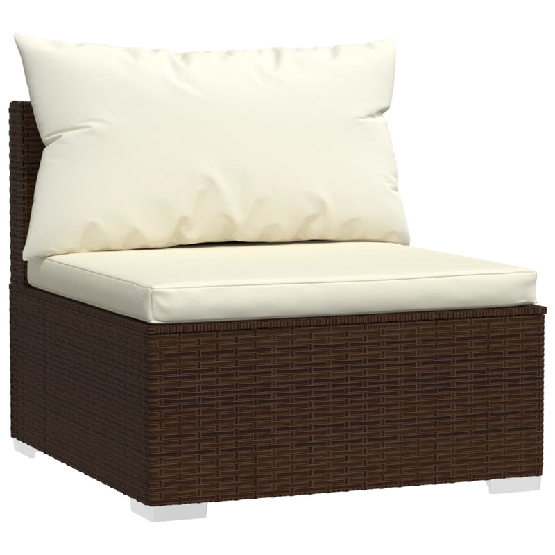 4 Piece Garden Lounge Set with Cushions Brown Poly Rattan