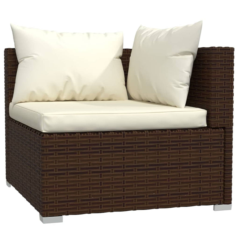 4 Piece Garden Lounge Set with Cushions Brown Poly Rattan