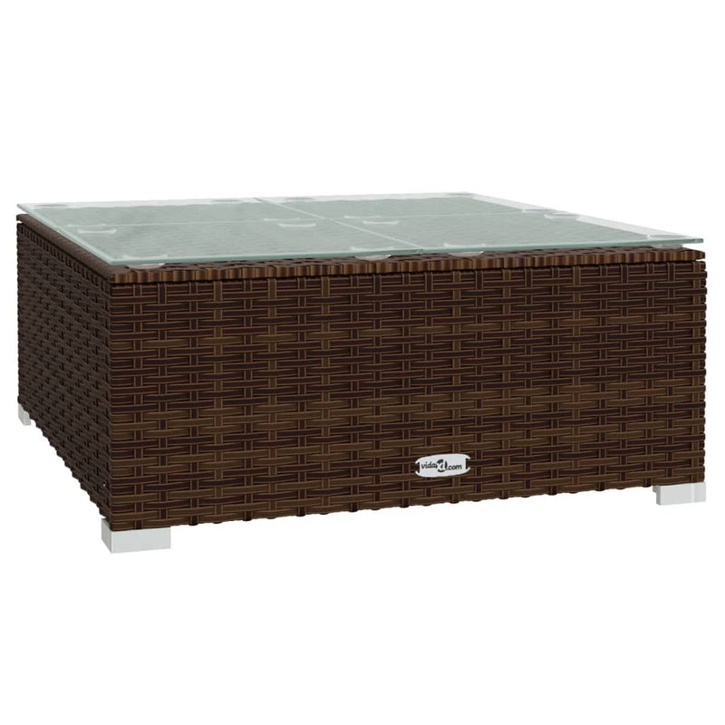 Garden Coffee Table Brown 60x60x30 cm Poly Rattan and Glass