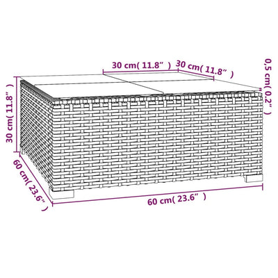 Garden Coffee Table Brown 60x60x30 cm Poly Rattan and Glass