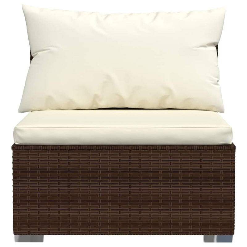 Garden Middle Sofa with Cushions Brown Poly Rattan