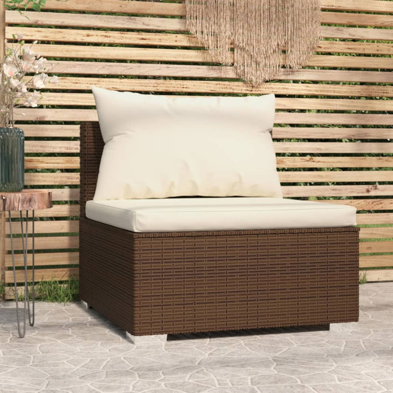 Garden Middle Sofa with Cushions Brown Poly Rattan