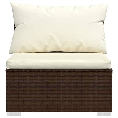 3-Seater Sofa with Cushions Brown Poly Rattan