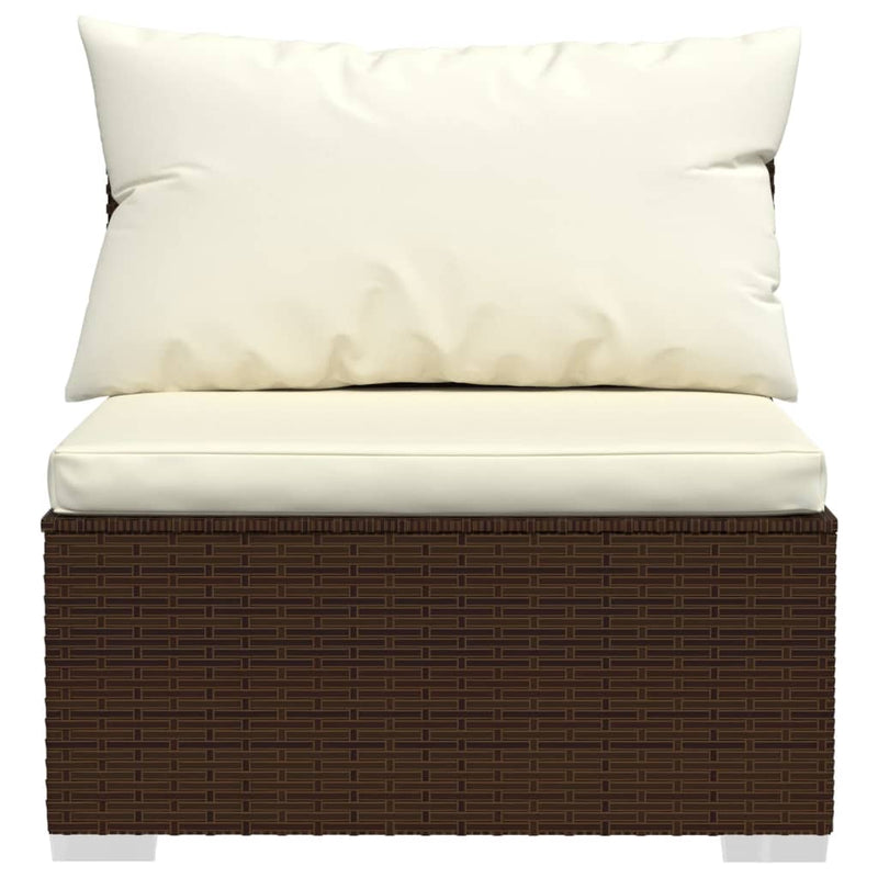 3-Seater Sofa with Cushions Brown Poly Rattan