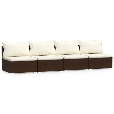 4-Seater Sofa with Cushions Brown Poly Rattan