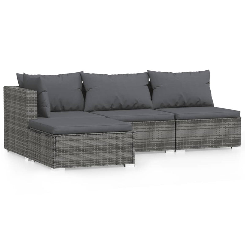 4 Piece Garden Lounge Set with Cushions Grey Poly Rattan