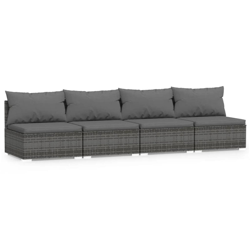 4-Seater Sofa with Cushions Grey Poly Rattan