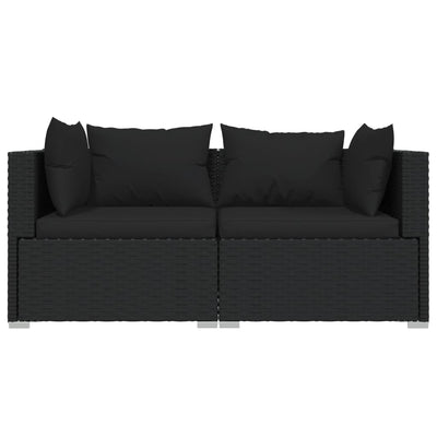 2-Seater Sofa with Cushions Black Poly Rattan